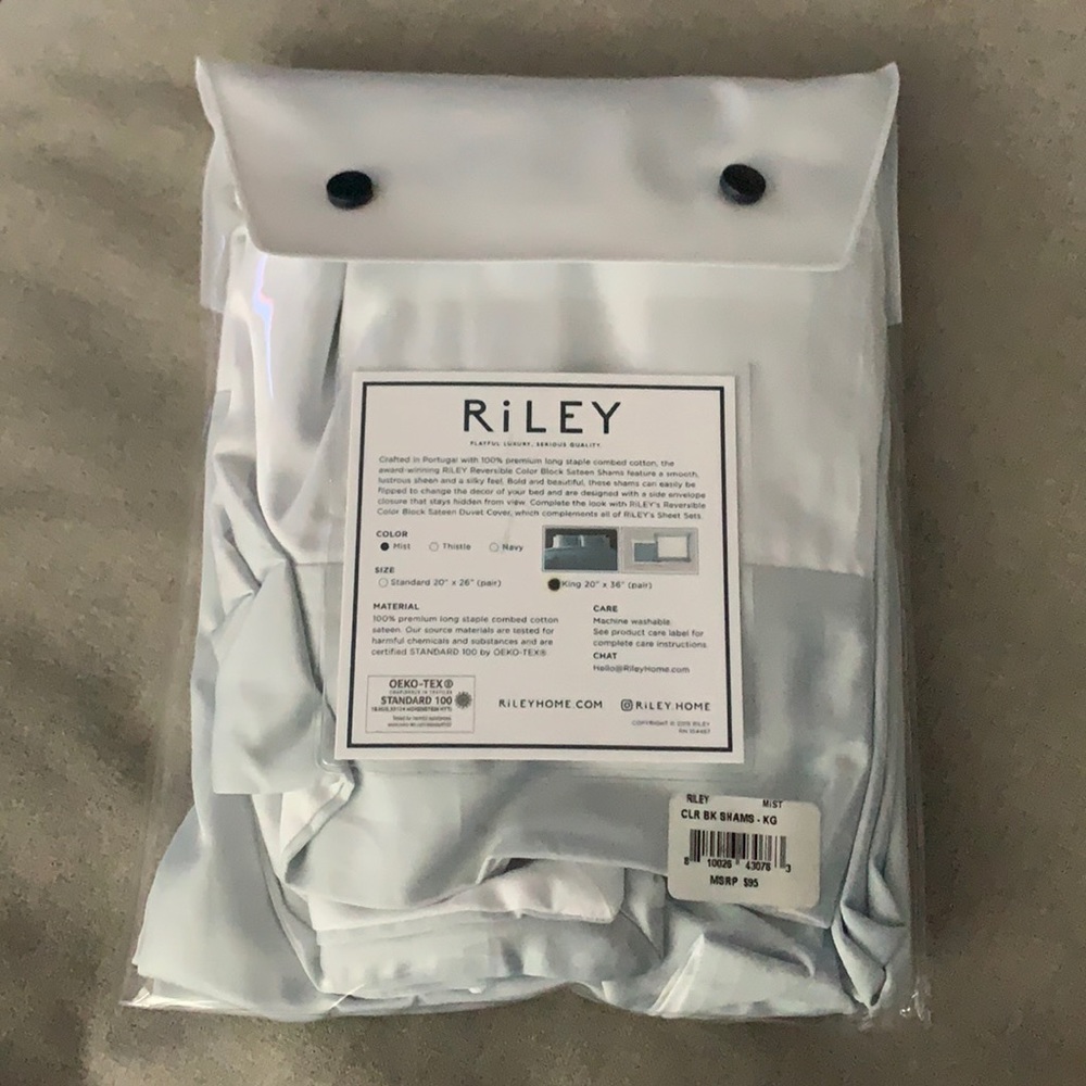 NWT Riley Home Mist White Colorblock King Sham